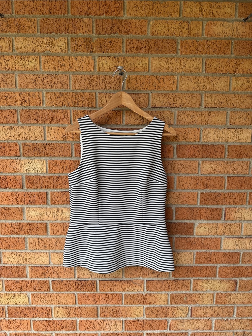 WHBM White Black Striped Career Office Top Chic Workwear